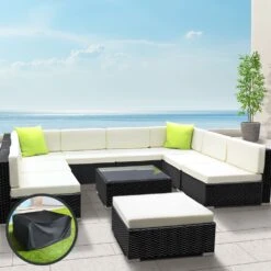 10 Piece Wicker Outdoor Lounge With Storage Cover - Beige -Home Luxe Store 10 piece wicker outdoor lounge with storage cover beige bedzy australia abn 18 642 972 209 640428