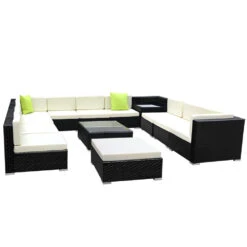 13 Piece Wicker Outdoor Lounge With Storage Cover - Beige