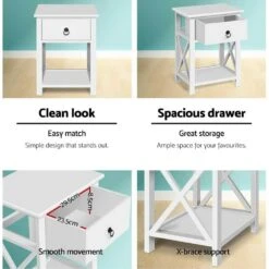 2 X Bedside Tables With Drawers White (Twin Pack) -Home Luxe Store 2 x bedside tables with drawers white twin pack bedzy australia 391518