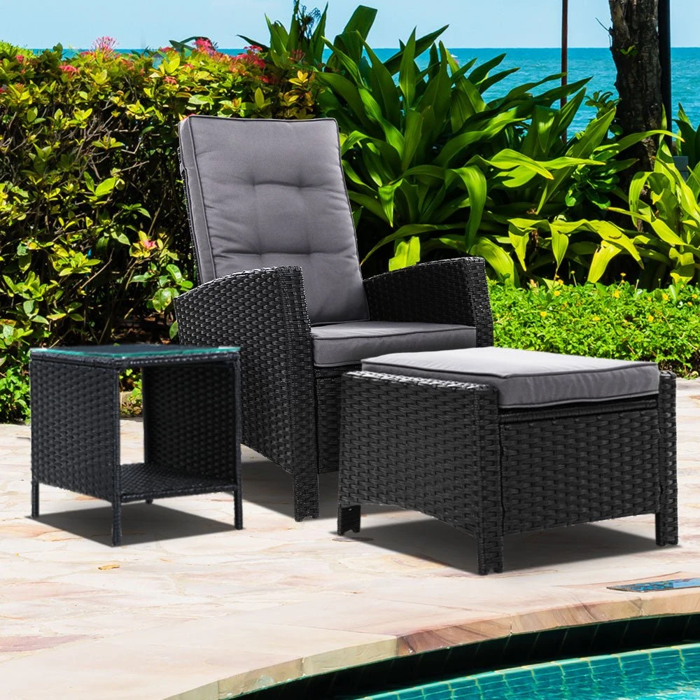 3 Piece Elise Outdoor Recliner Chair Ottoman And Table Set Black 8 3 Piece Elise Outdoor Recliner Chair Ottoman And Table Set Black - Image 8