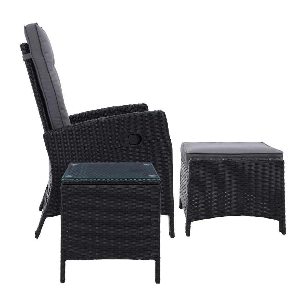 3 Piece Elise Outdoor Recliner Chair Ottoman And Table Set Black 4 3 Piece Elise Outdoor Recliner Chair Ottoman And Table Set Black - Image 4