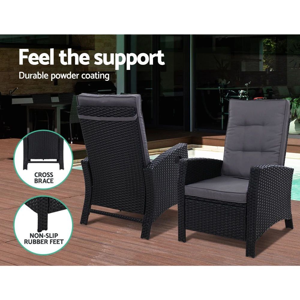 3 Piece Elise Outdoor Recliner Chair Ottoman And Table Set Black 10 3 Piece Elise Outdoor Recliner Chair Ottoman And Table Set Black - Image 10