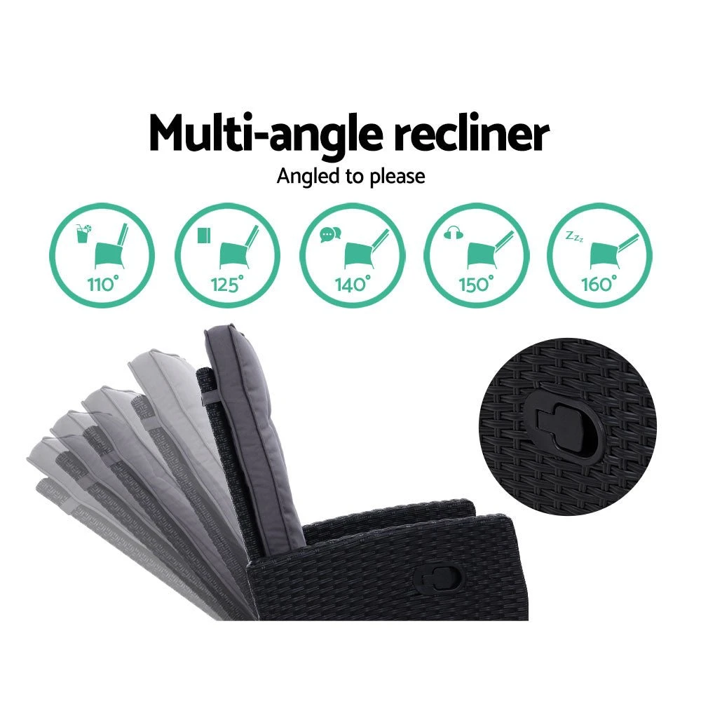 3 Piece Elise Outdoor Recliner Chair Ottoman And Table Set Black 7 3 Piece Elise Outdoor Recliner Chair Ottoman And Table Set Black - Image 7