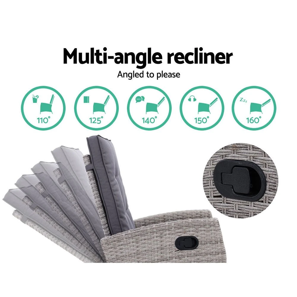 3 Piece Elise Outdoor Recliner Chair Ottoman And Table Set Grey 4 3 Piece Elise Outdoor Recliner Chair Ottoman And Table Set Grey - Image 4