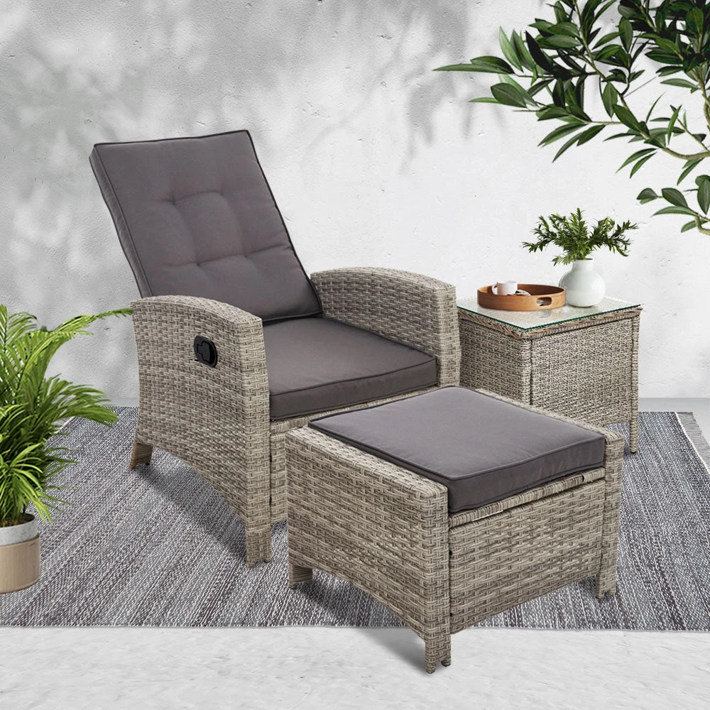 3 Piece Elise Outdoor Recliner Chair Ottoman And Table Set Grey 8 3 Piece Elise Outdoor Recliner Chair Ottoman And Table Set Grey - Image 8