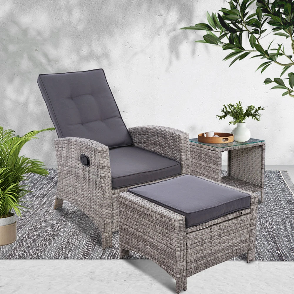 3 Piece Elise Outdoor Recliner Chair Ottoman And Table Set Grey 7 3 Piece Elise Outdoor Recliner Chair Ottoman And Table Set Grey - Image 7