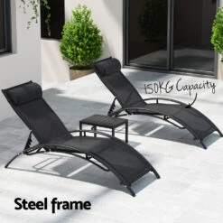 3 Piece Sun Lounger Set Black -Home Luxe Store 3 piece sun lounger set black furniture outdoor bedzy australia 558088