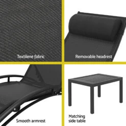 3 Piece Sun Lounger Set Black -Home Luxe Store 3 piece sun lounger set black furniture outdoor bedzy australia 617014