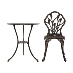 3PC Outdoor Setting Bistro Set Chairs Table Cast Aluminum Patio Furniture Tulip Bronze -Home Luxe Store 3pc outdoor setting bistro set chairs table cast aluminum patio furniture tulip bronze furniture outdoor bedzy australia 261656