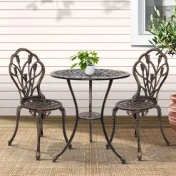 3PC Outdoor Setting Bistro Set Chairs Table Cast Aluminum Patio Furniture Tulip Bronze -Home Luxe Store 3pc outdoor setting bistro set chairs table cast aluminum patio furniture tulip bronze furniture outdoor bedzy australia 780450