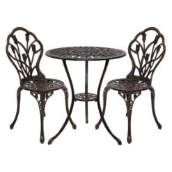 3PC Outdoor Setting Bistro Set Chairs Table Cast Aluminum Patio Furniture Tulip Bronze