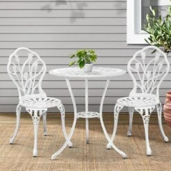 3PC Outdoor Setting Bistro Set Chairs Table Cast Aluminum Patio Furniture Tulip White -Home Luxe Store 3pc outdoor setting bistro set chairs table cast aluminum patio furniture tulip white furniture outdoor bedzy australia 236144