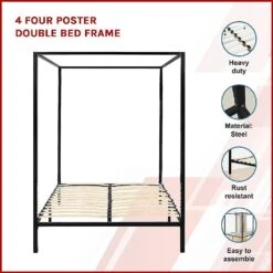 4 Poster Double Bed Frame Black -Home Luxe Store 4 poster double bed frame black bedzy australia 887002