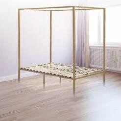 4 Poster Queen Bed Frame Gold -Home Luxe Store 4 poster queen bed frame gold bedzy australia 127657
