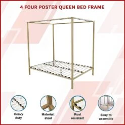 4 Poster Queen Bed Frame Gold -Home Luxe Store 4 poster queen bed frame gold bedzy australia 312191