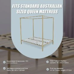 4 Poster Queen Bed Frame Gold -Home Luxe Store 4 poster queen bed frame gold bedzy australia 632758