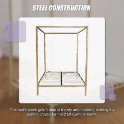 4 Poster Queen Bed Frame Gold -Home Luxe Store 4 poster queen bed frame gold bedzy australia 641441