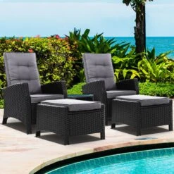 5 Piece Elise Outdoor Recliner Chair Ottoman And Table Set Black -Home Luxe Store 5 piece elise outdoor recliner chair ottoman and table set black bedzy australia abn 18 642 972 209 960006
