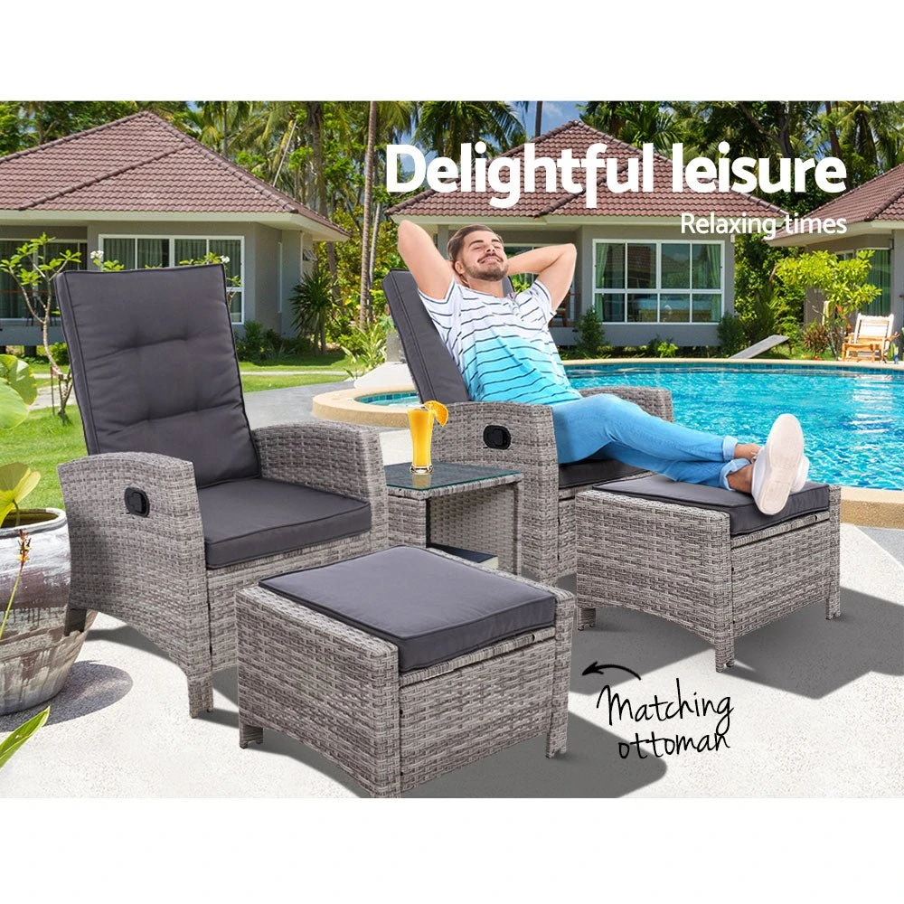 5 Piece Elise Outdoor Recliner Chair Ottoman And Table Set Grey 9 5 Piece Elise Outdoor Recliner Chair Ottoman And Table Set Grey - Image 9