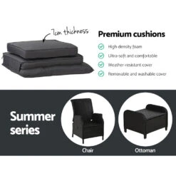 5 Piece Ella Outdoor Recliner Chair Ottoman And Table Set Black -Home Luxe Store 5 piece ella outdoor recliner chair ottoman and table set black bedzy australia abn 18 642 972 209 336618