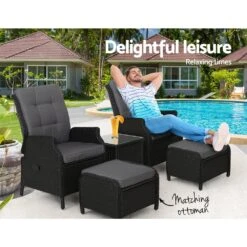 5 Piece Ella Outdoor Recliner Chair Ottoman And Table Set Black -Home Luxe Store 5 piece ella outdoor recliner chair ottoman and table set black bedzy australia abn 18 642 972 209 455270