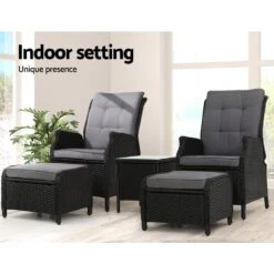 5 Piece Ella Outdoor Recliner Chair Ottoman And Table Set Black -Home Luxe Store 5 piece ella outdoor recliner chair ottoman and table set black bedzy australia abn 18 642 972 209 561543