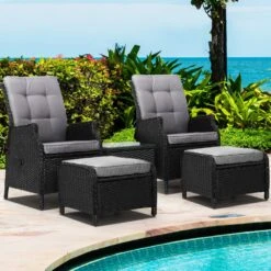 5 Piece Ella Outdoor Recliner Chair Ottoman And Table Set Black -Home Luxe Store 5 piece ella outdoor recliner chair ottoman and table set black bedzy australia abn 18 642 972 209 989116