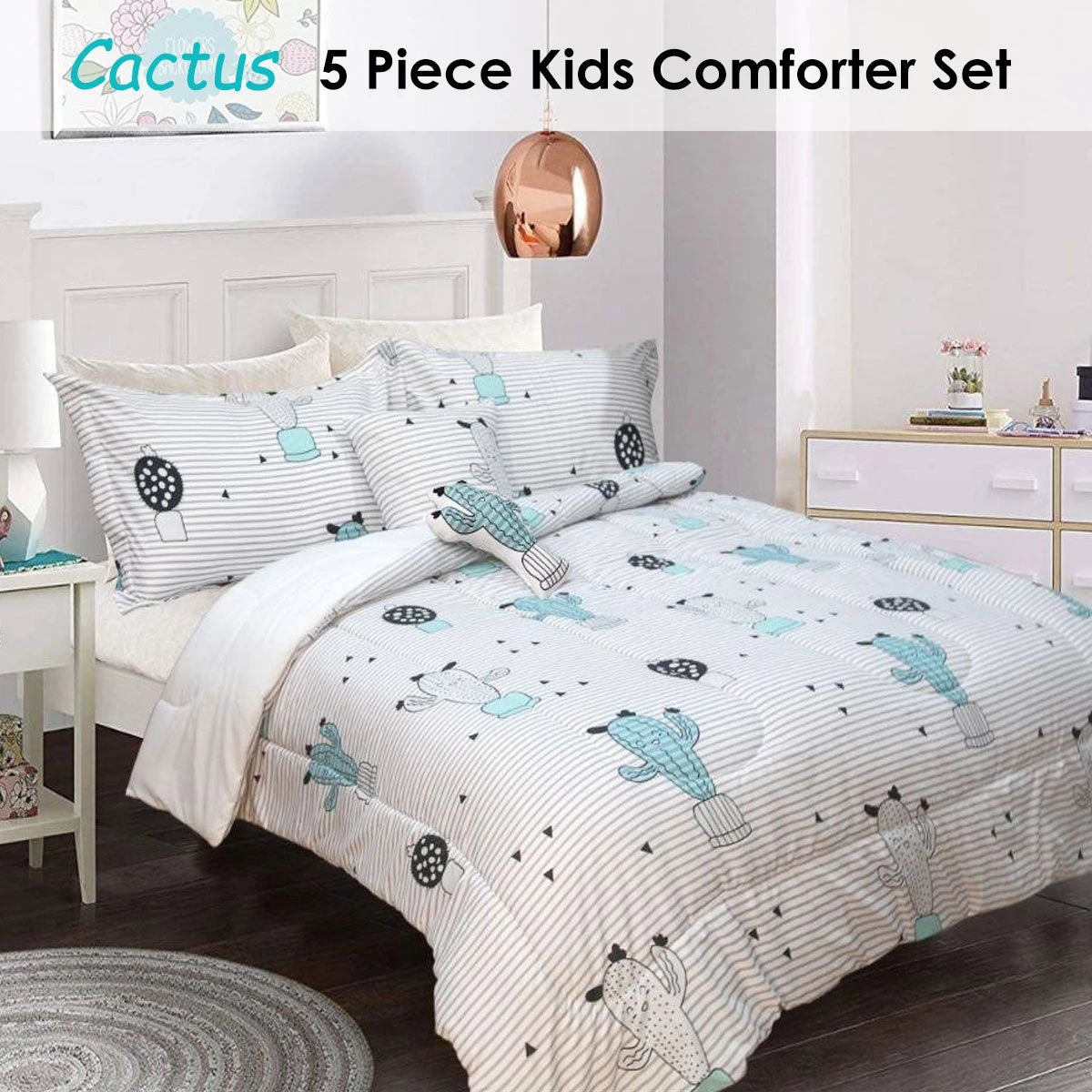 5 Piece Kids Comforter Set Cactus Double 2 5 Piece Kids Comforter Set Cactus Double - Image 2