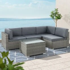 5 Piece Noosa Outdoor Wicker Sofa Set - Grey -Home Luxe Store 5 piece noosa outdoor wicker sofa set grey bedzy australia abn 18 642 972 209 345508