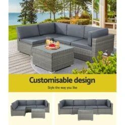 5 Piece Noosa Outdoor Wicker Sofa Set - Grey -Home Luxe Store 5 piece noosa outdoor wicker sofa set grey bedzy australia abn 18 642 972 209 688474