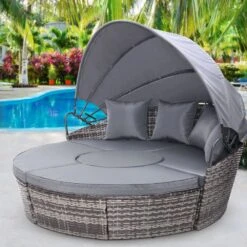 5 Piece Outdoor Day Bed With Shade (Grey) -Home Luxe Store 5 piece outdoor day bed with shade grey bedzy australia 694256
