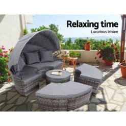 5 Piece Outdoor Day Bed With Shade (Grey) -Home Luxe Store 5 piece outdoor day bed with shade grey bedzy australia 874177