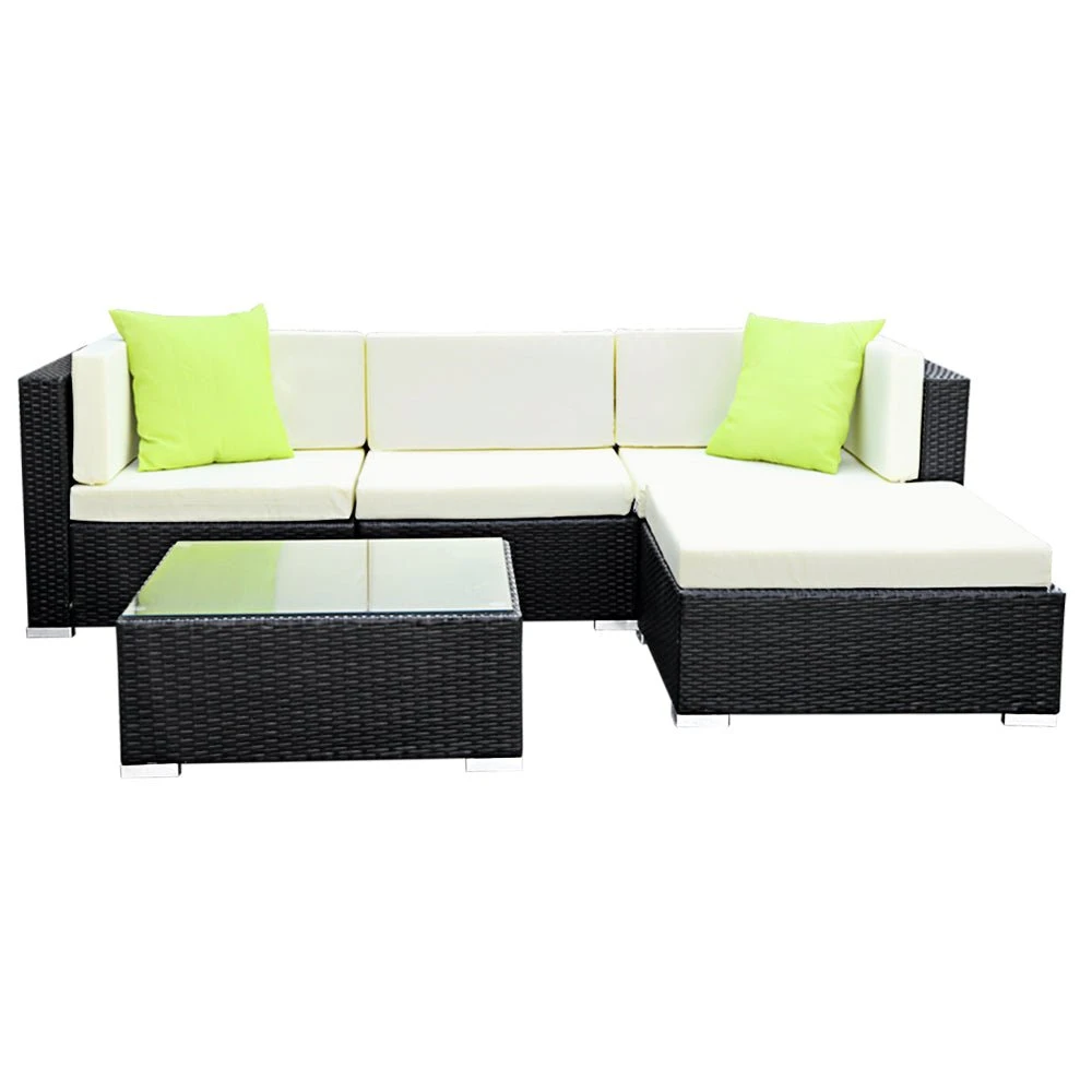 5 Piece Wicker Outdoor Lounge With Storage Cover - Beige 3 5 Piece Wicker Outdoor Lounge With Storage Cover - Beige - Image 3