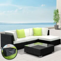 5 Piece Wicker Outdoor Lounge With Storage Cover - Beige 15 5 Piece Wicker Outdoor Lounge With Storage Cover - Beige -Home Luxe Store 5 piece wicker outdoor lounge with storage cover beige bedzy australia abn 18 642 972 209 578280
