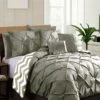 7 Piece Pinch Pleat Comforter Set Grey Queen