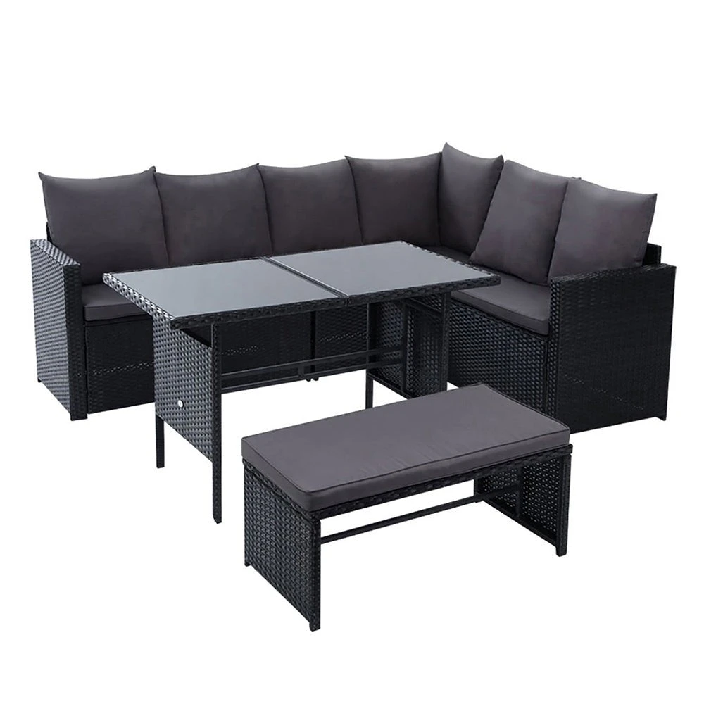 8 Seat Wicker Outdoor Lounge Setting With Storage Cover - Black 1 8 Seat Wicker Outdoor Lounge Setting With Storage Cover - Black