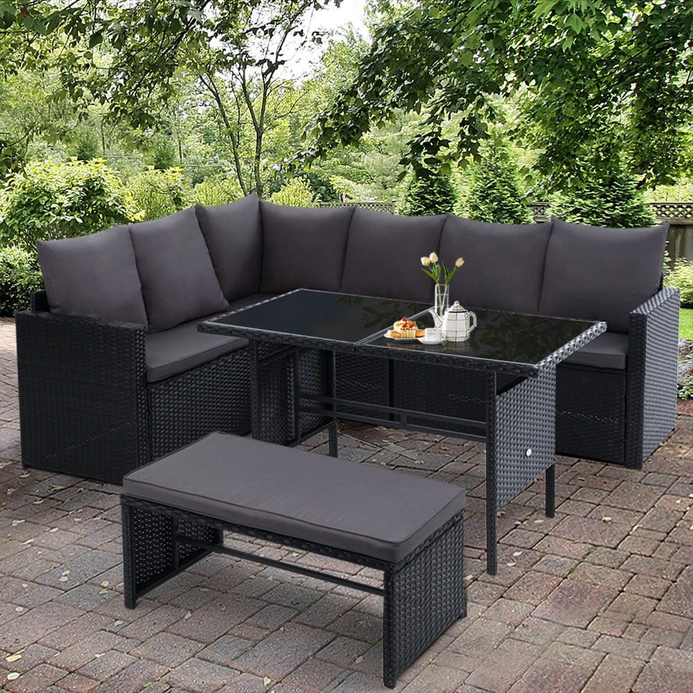 8 Seat Wicker Outdoor Lounge Setting With Storage Cover - Black 8 8 Seat Wicker Outdoor Lounge Setting With Storage Cover - Black - Image 8