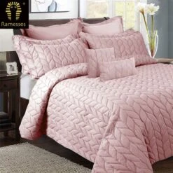 9 Piece Ultrasonic Comforter Set King Rose Pink