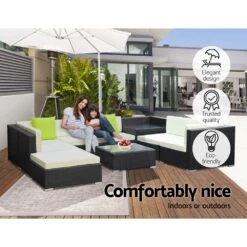 9 Piece Wicker Outdoor Lounge With Storage Cover - Beige -Home Luxe Store 9 piece wicker outdoor lounge with storage cover beige bedzy australia abn 18 642 972 209 936412