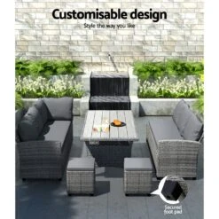 9 Seat Outdoor Wicker Lounge Dining Set - Mixed Grey -Home Luxe Store 9 seat outdoor wicker lounge dining set mixed grey bedzy australia abn 18 642 972 209 463226