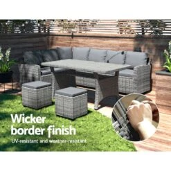 9 Seat Outdoor Wicker Lounge Dining Set - Mixed Grey -Home Luxe Store 9 seat outdoor wicker lounge dining set mixed grey bedzy australia abn 18 642 972 209 512685