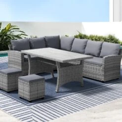 9 Seat Outdoor Wicker Lounge Dining Set - Mixed Grey -Home Luxe Store 9 seat outdoor wicker lounge dining set mixed grey bedzy australia abn 18 642 972 209 786698