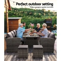 9 Seat Outdoor Wicker Lounge Dining Set - Mixed Grey -Home Luxe Store 9 seat outdoor wicker lounge dining set mixed grey bedzy australia abn 18 642 972 209 833224