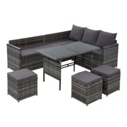 9 Seat Wicker Outdoor Lounge Setting - Mixed Grey