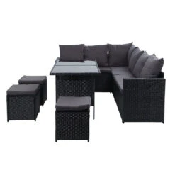 9 Seat Wicker Outdoor Lounge Setting With Storage Cover - Black -Home Luxe Store 9 seat wicker outdoor lounge setting with storage cover black bedzy australia abn 18 642 972 209 450638