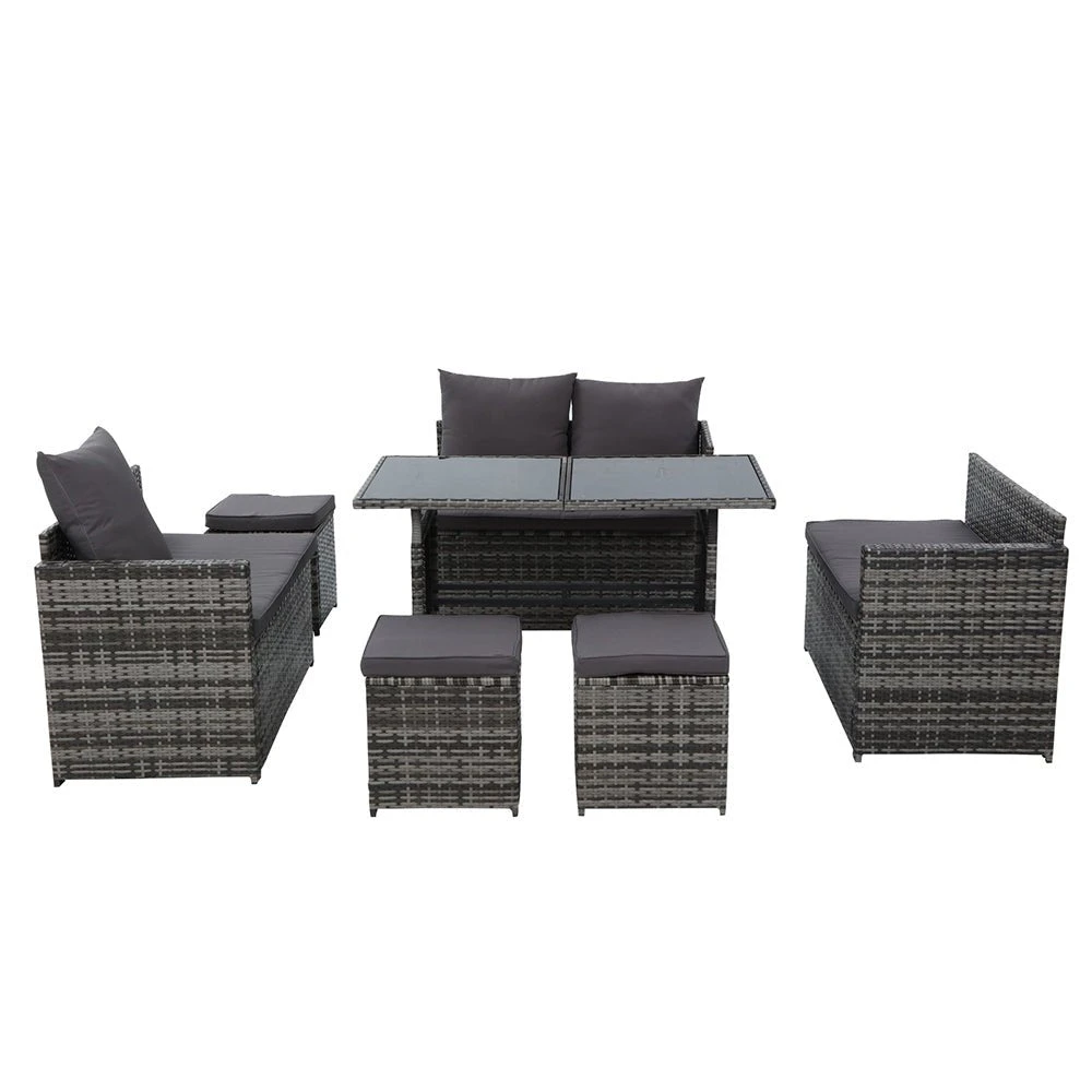 9 Seat Wicker Outdoor Lounge Setting With Storage Cover - Mixed Grey 3 9 Seat Wicker Outdoor Lounge Setting With Storage Cover - Mixed Grey - Image 3