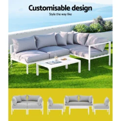 Airlie 4 Seat Aluminium Outdoor Sofa And Table Set White -Home Luxe Store ALU SOFA AL 4PCS WH 61883 03