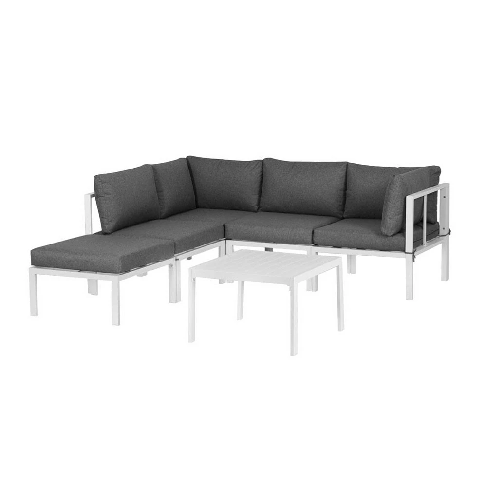 5-Seater Outdoor Aluminium Sofa Set – White Frame, Grey Cushions 2 5-Seater Outdoor Aluminium Sofa Set – White Frame, Grey Cushions - Image 2