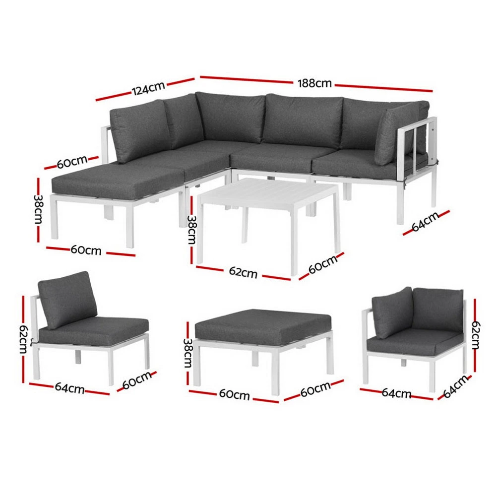 5-Seater Outdoor Aluminium Sofa Set – White Frame, Grey Cushions 3 5-Seater Outdoor Aluminium Sofa Set – White Frame, Grey Cushions - Image 3