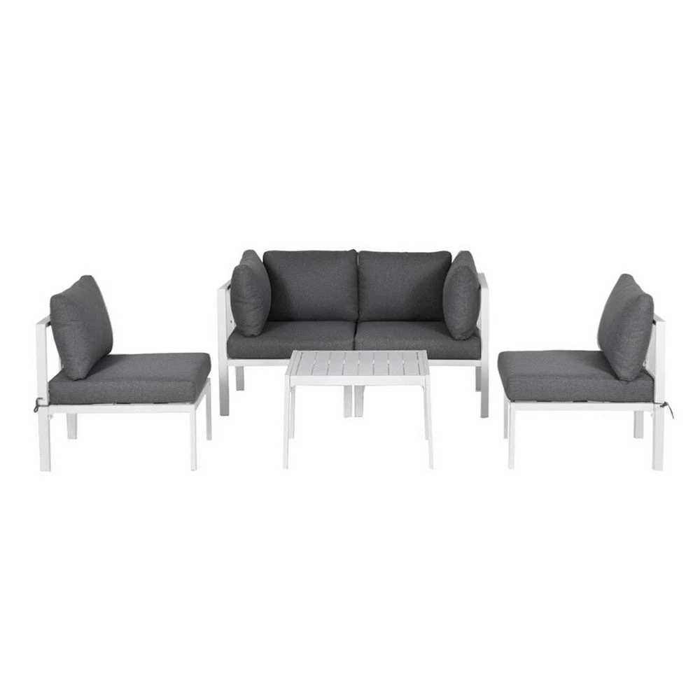 5-Seater Outdoor Aluminium Sofa Set – White Frame, Grey Cushions 4 5-Seater Outdoor Aluminium Sofa Set – White Frame, Grey Cushions - Image 4